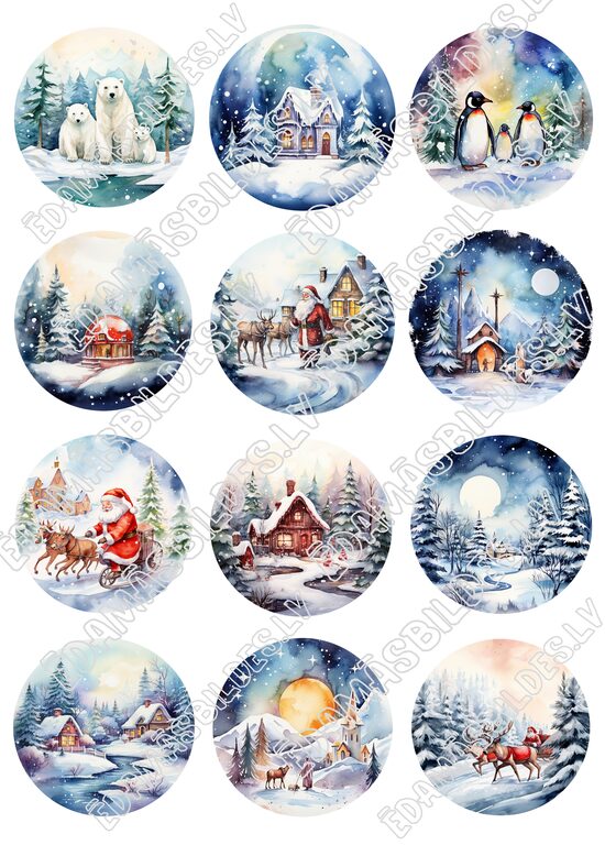 Chocolate Transfer Sheets "Ziemassvētki Nr 3", aplīši 6 cm